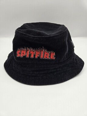 Spitfire Vintage Y2K Flash Fire Black Cotton Corduroy Bucket Hat Skater Grunge